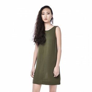 HUGO Hugo Boss Moss Green Olive Khaki Round Cotton Shift Mini Dress S 2 4